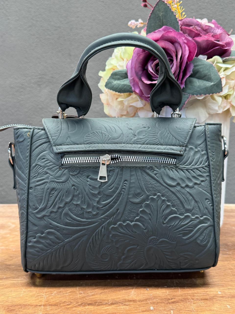 BOLSO PAULA PIEL FLORES AVELLANA