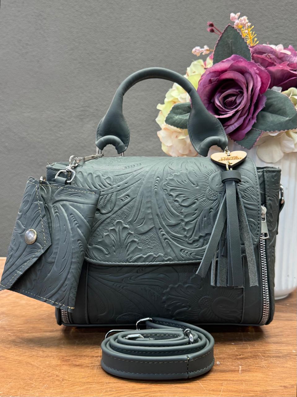 BOLSO PAULA PIEL FLORES VERDE