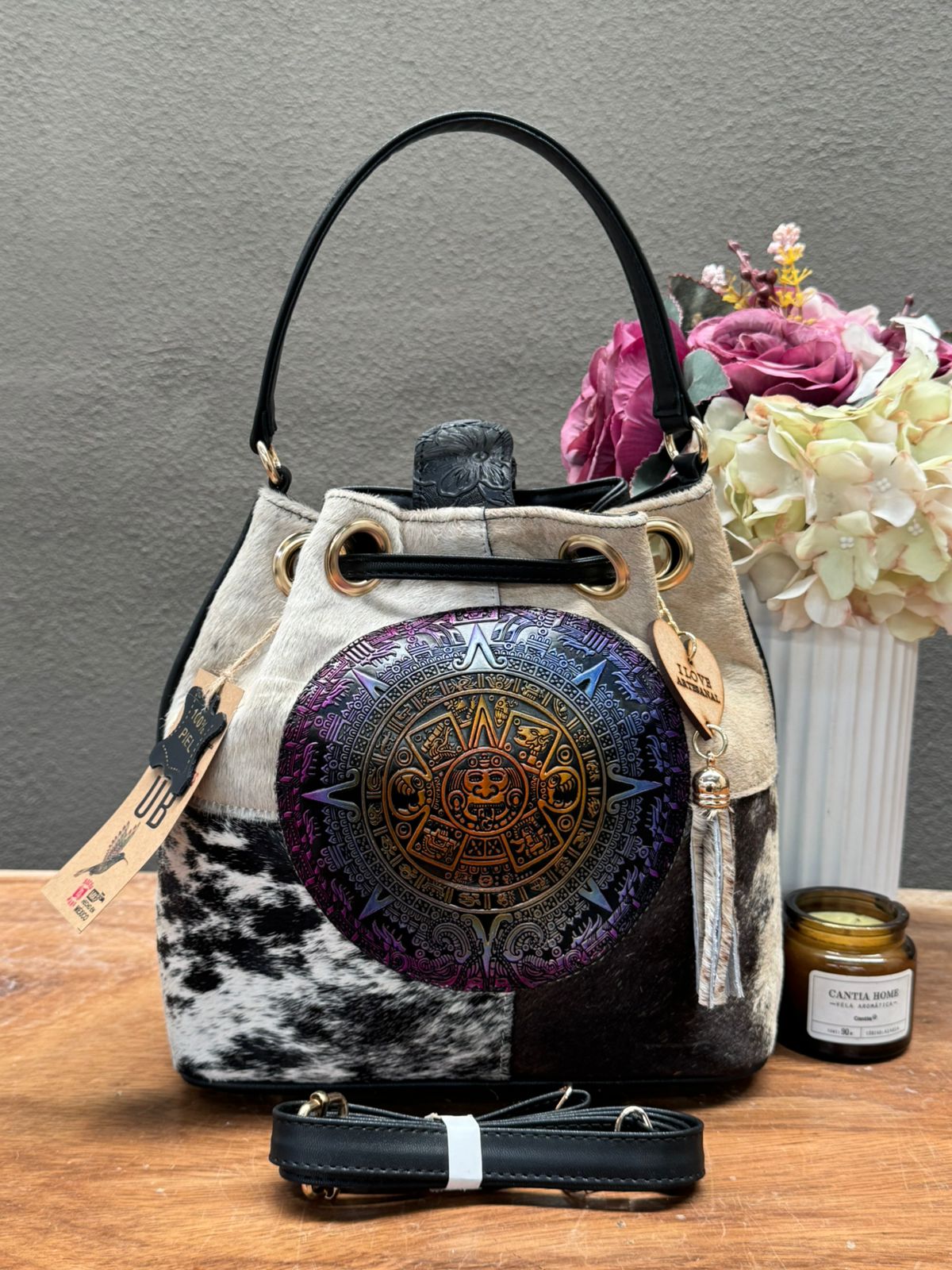 UB MOD ARTESANAL MORRAL PELO CALENDARIO AZTECA