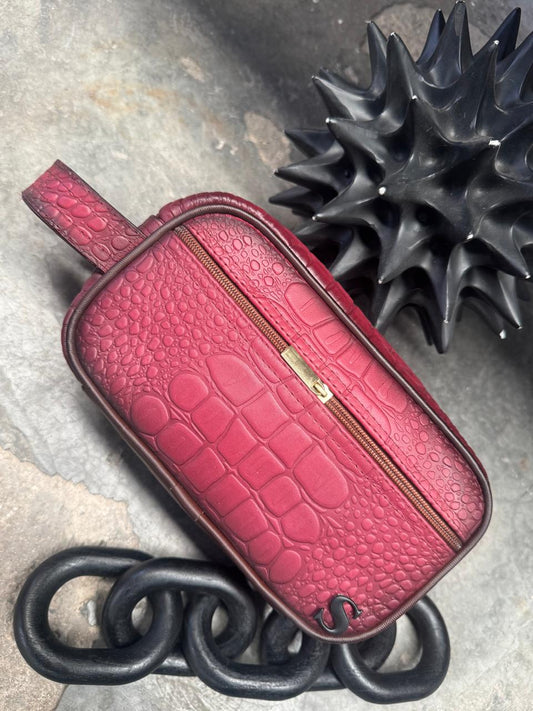 NECESER HOMBRE 100% PIEL ROJO COCODRILO