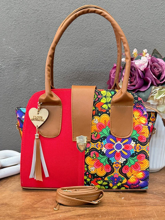 YUTE MODELO BROCHE ROJO FLORES NEGRO