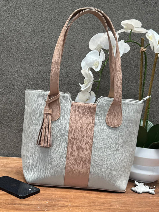 BOLSO 100% PIEL BOSNIA COLOR HUESO/MAQUILLAJE