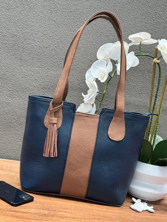 BOLSO 100% PIEL BOSNIA MARINO/MIEL EFECTO