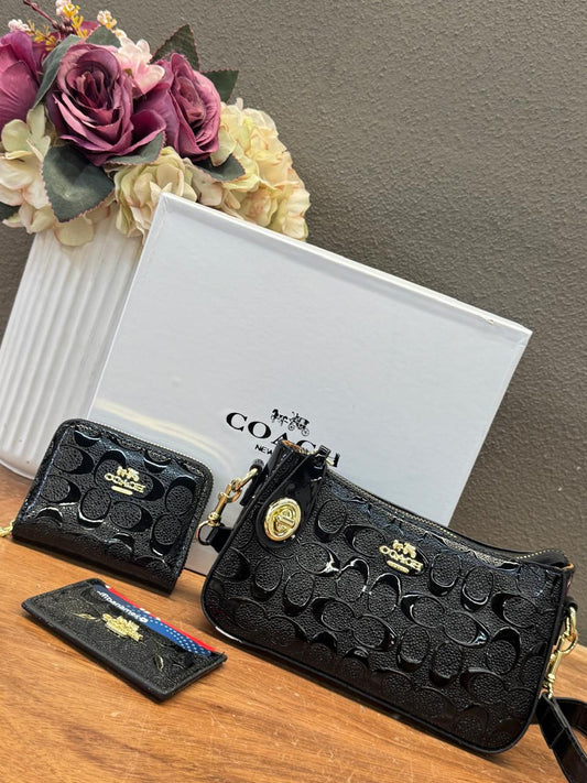 KIT COACH 2.0 BOLSO NEGRO CHAROL RELIEVE