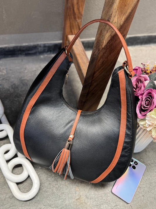 BOLSO 100% PIEL ASIA NEGRO/MIEL