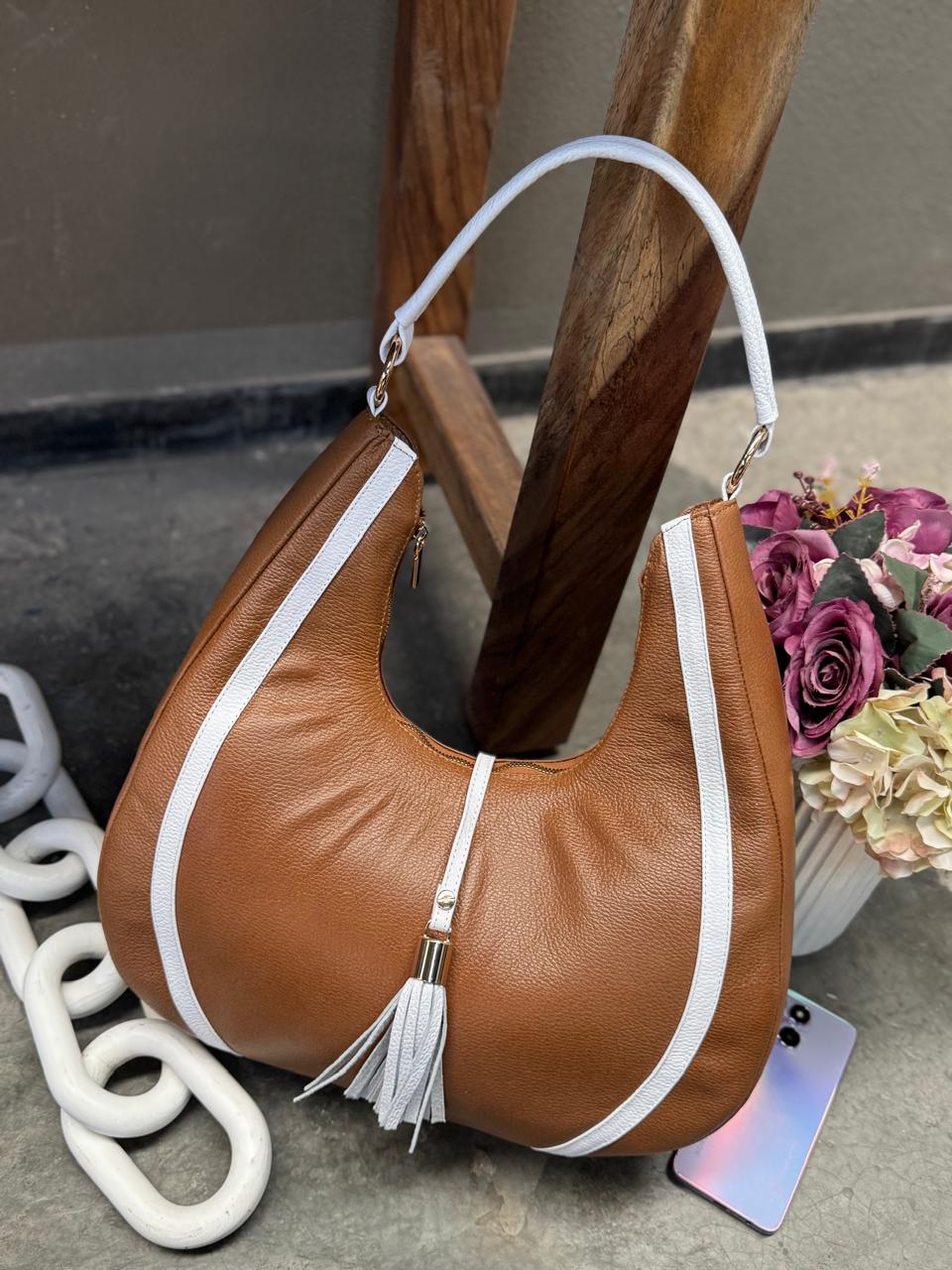 BOLSO 100% PIEL ASIA MIEL EFECTO/BLANCO