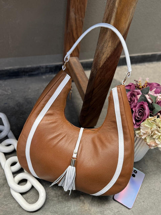BOLSO 100% PIEL ASIA MIEL EFECTO/BLANCO