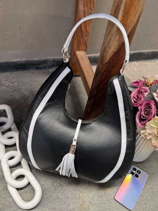 BOLSO 100% PIEL ASIA NEGRO/BLANCO