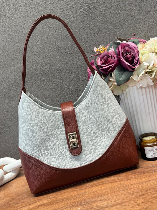 BOLSO 100% PIEL BÉLGICA HUESO/SHEDRON