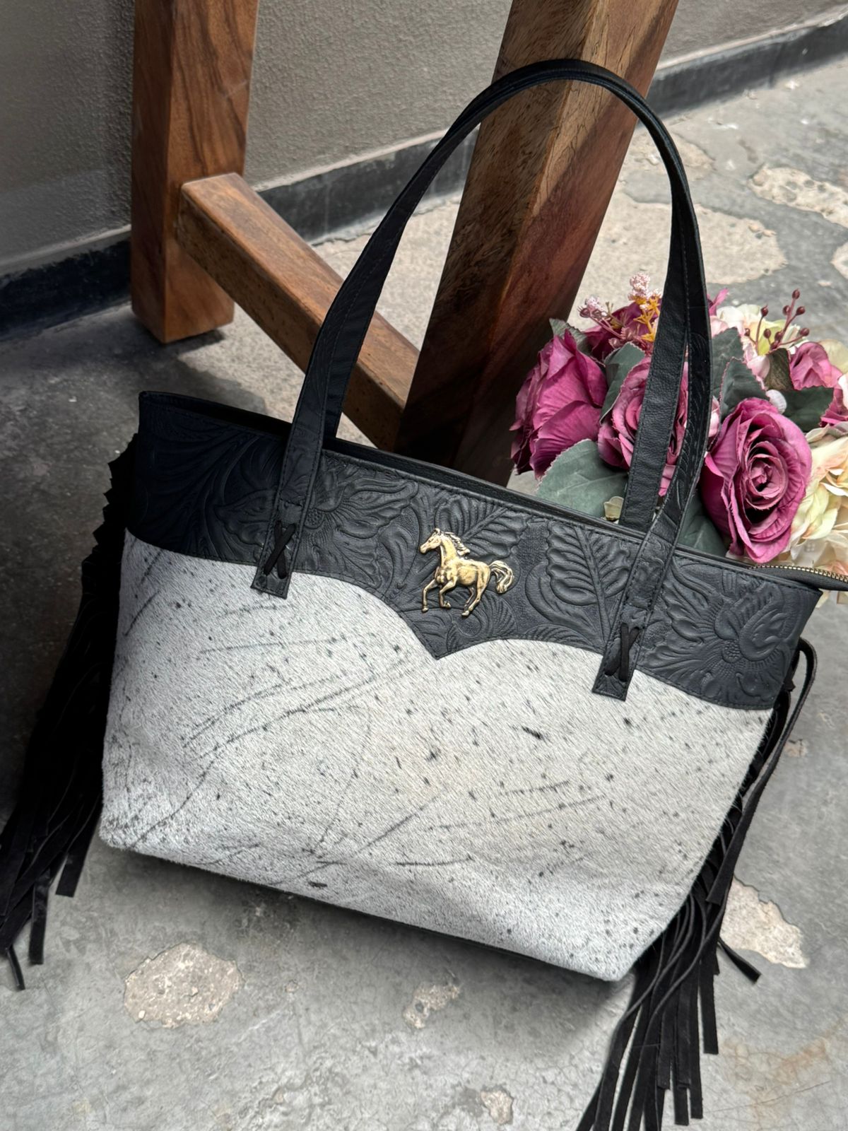 BOLSA FELISA PELO Y BARBAS NEGRO