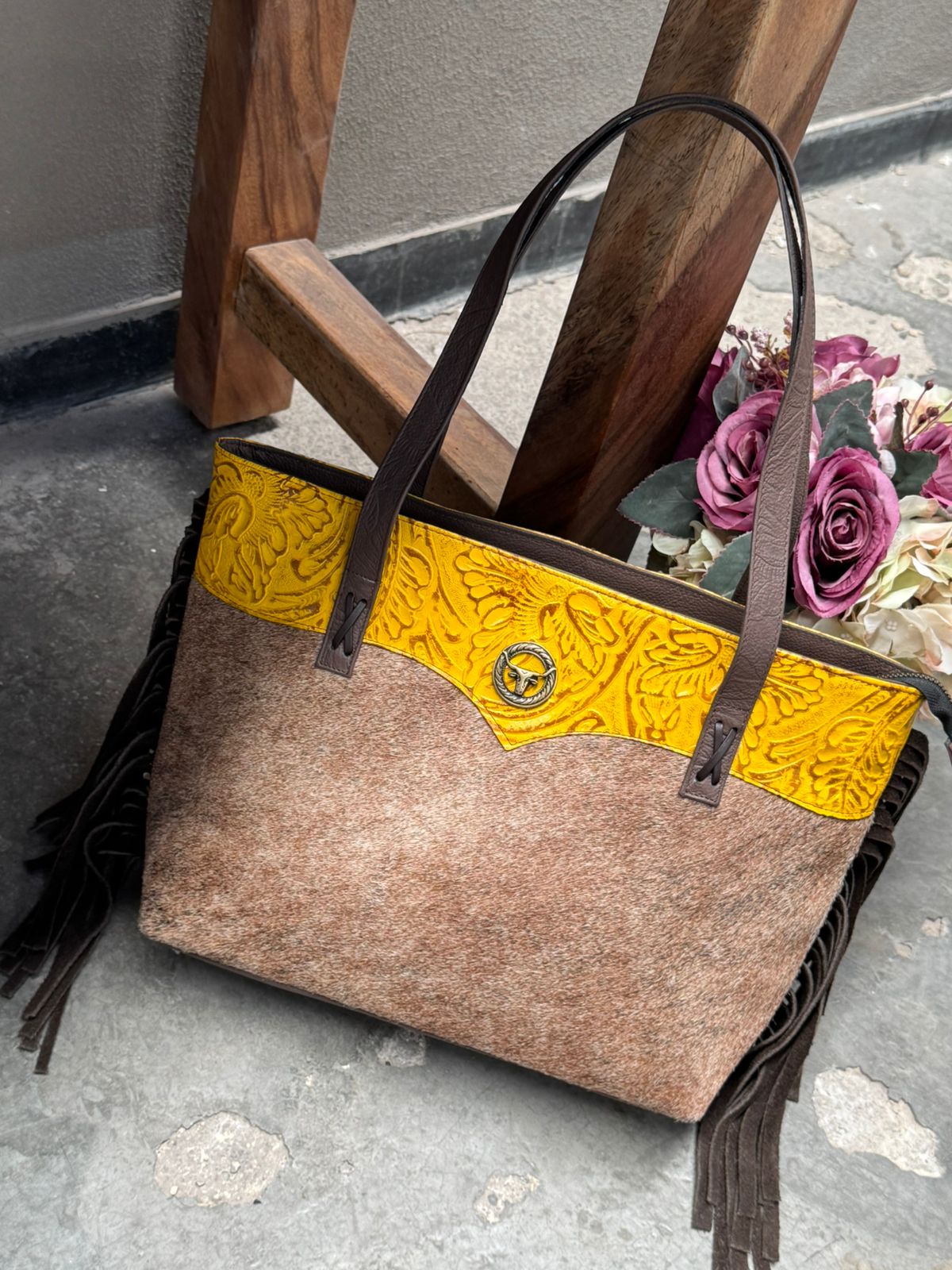BOLSA FELISA PELO Y BARBAS AMARILLO