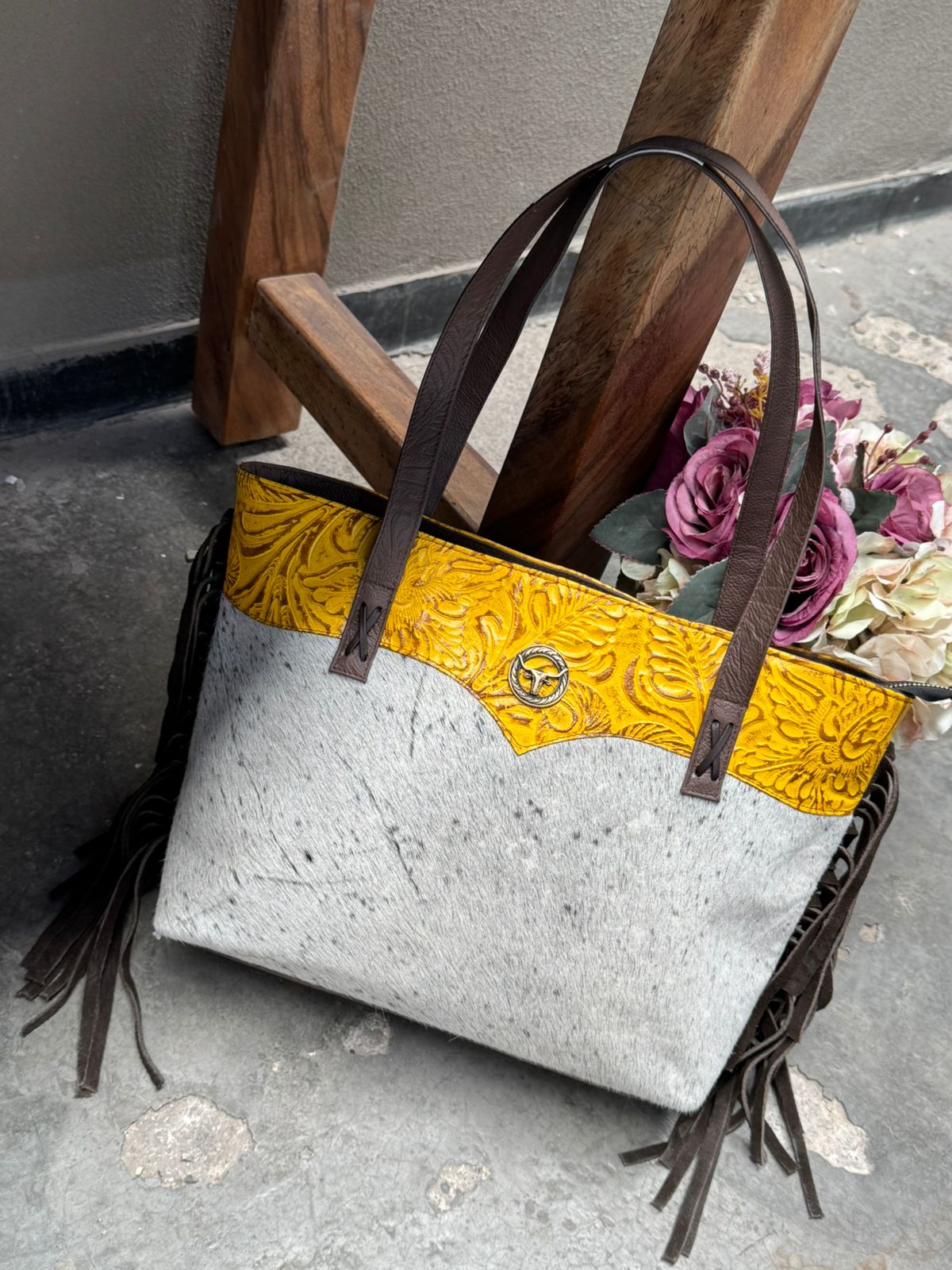 BOLSA FELISA PELO Y BARBAS AMARILLO