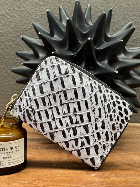 MONEDERO AFRICA PIEL COCODRILO BLANCO/NEGRO