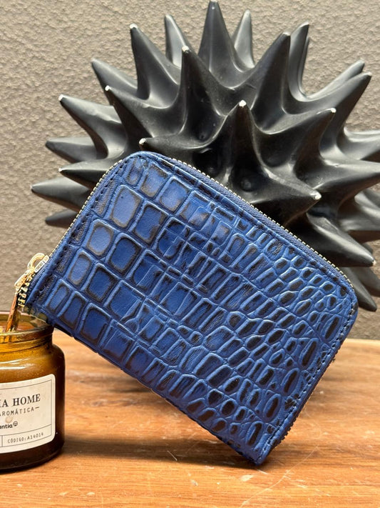 MONEDERO AFRICA PIEL COCODRILO AZUL REY
