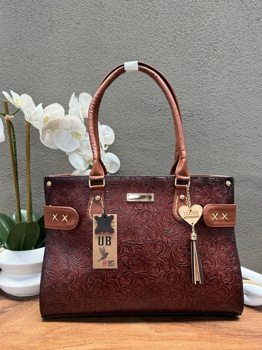 UB MOD ARTESANAL "137" GRABADO FLORES CAMEL PIEL