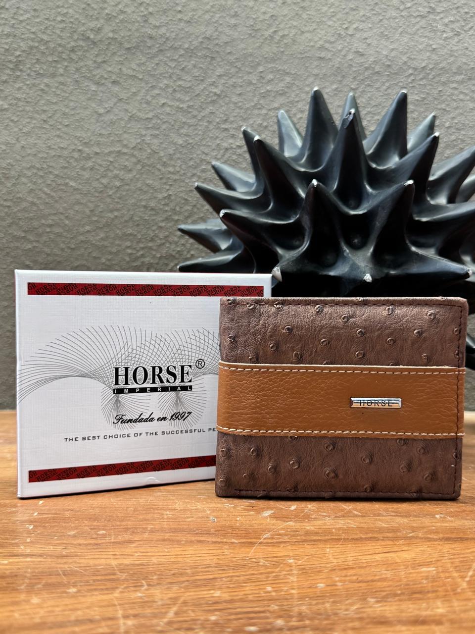 CARTERA HORSE PIEL BIFOLD CAFE/CAMEL AVESTRUZ