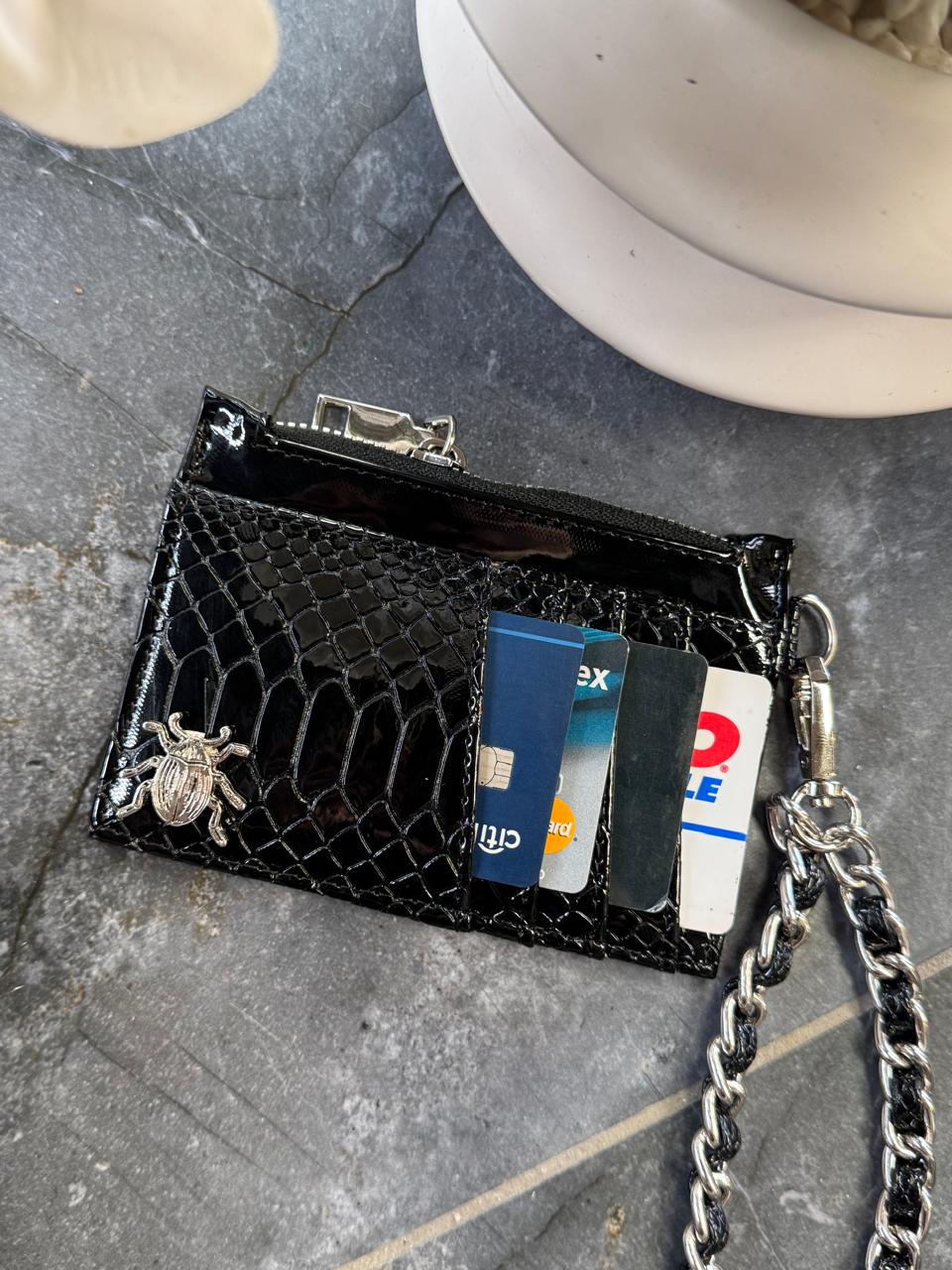 TARJETERO/MONEDERO PREMIUM CHAROL NEGRO