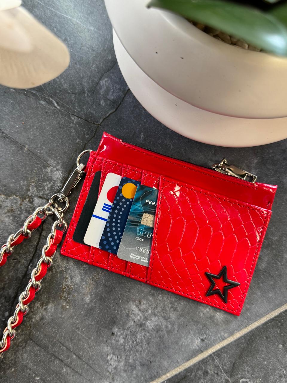 TARJETERO/MONEDERO PREMIUM CHAROL ROJO
