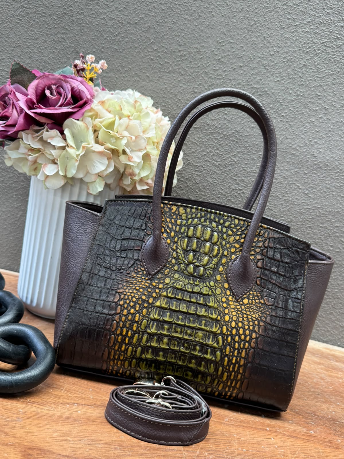 BOLSO GRISEL COCODRILO COLOR CAFE