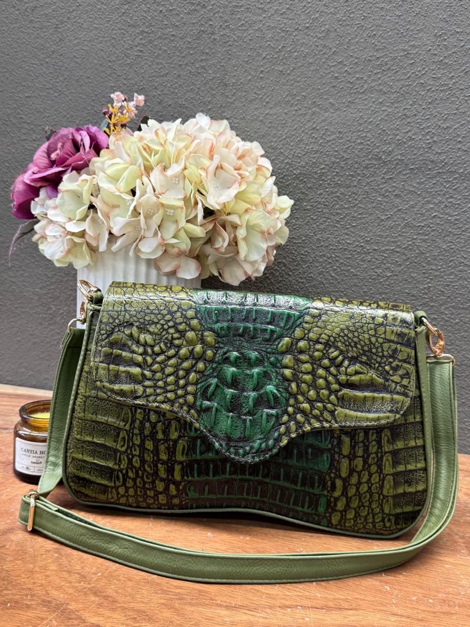 BOLSO ELENA COCODRILO COLOR VERDE OLIVO