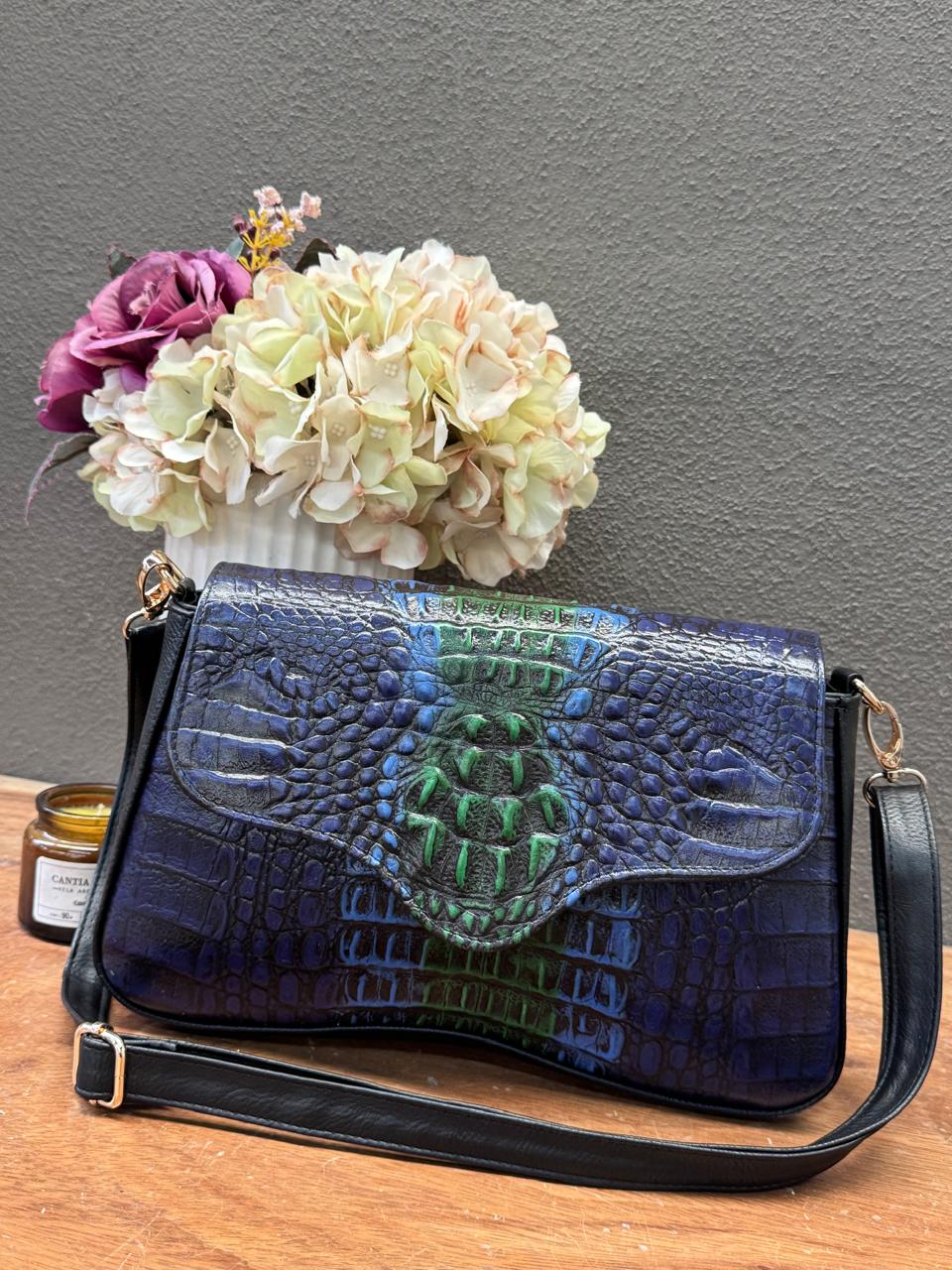 BOLSO ELENA COCODRILO COLOR NEGRO