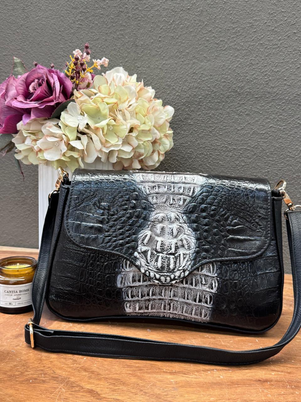 BOLSO ELENA COCODRILO COLOR NEGRO