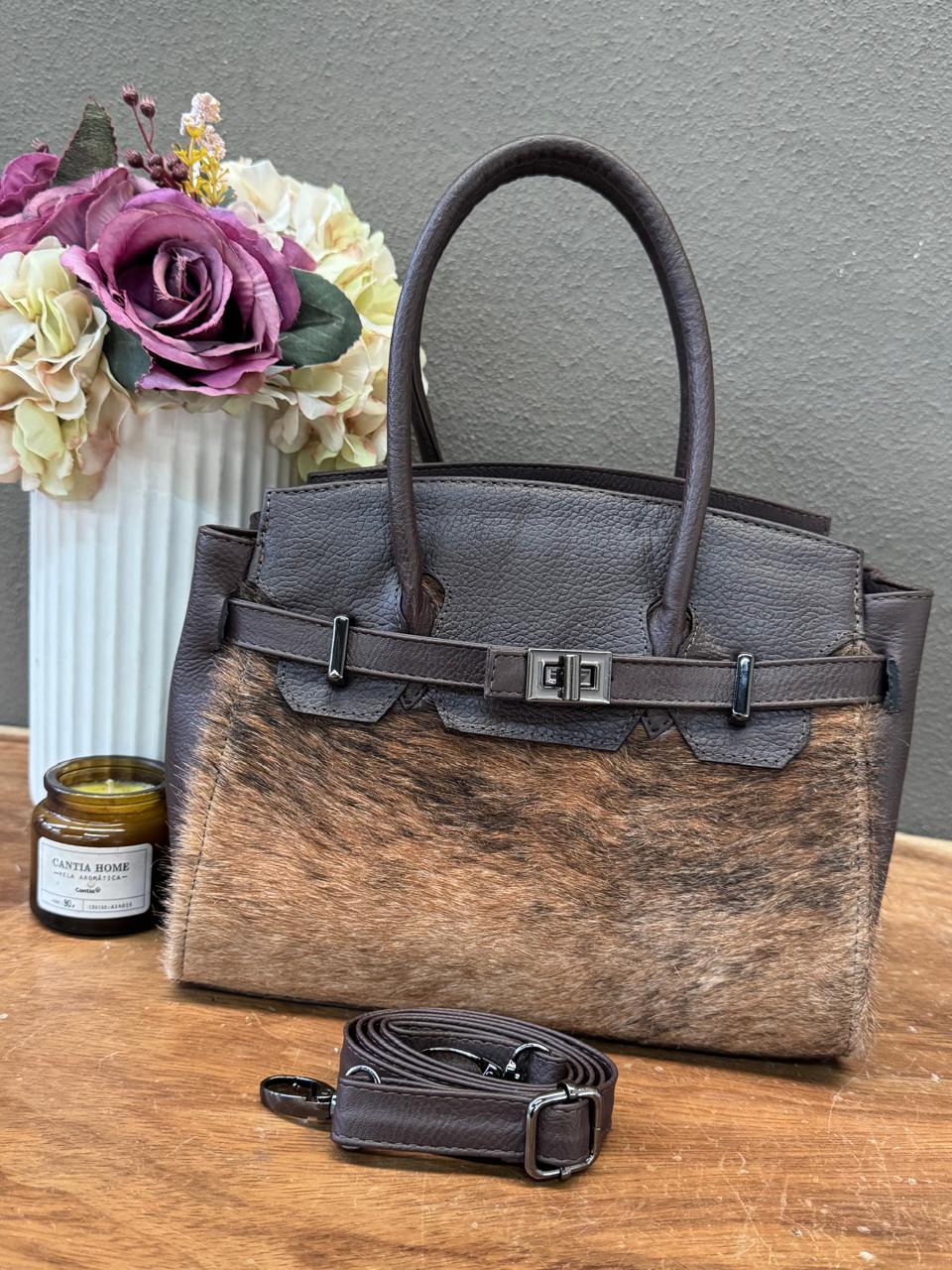 BOLSO BIRKIN MEDIANA DE PELO CHOCOLATE
