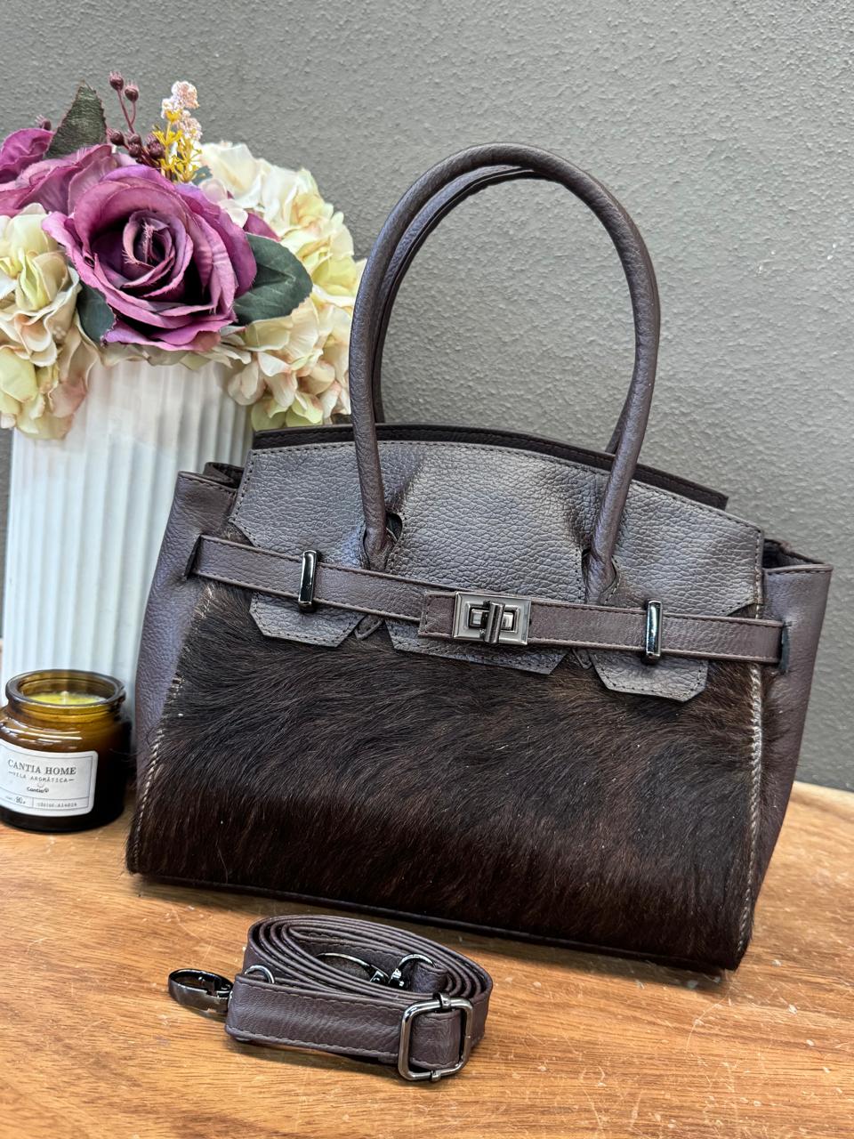 BOLSO BIRKIN MEDIANA DE PELO CHOCOLATE