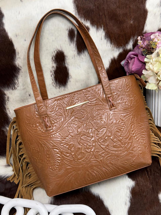 BOLSA FELISA GRABADO Y BARBAS CAMEL