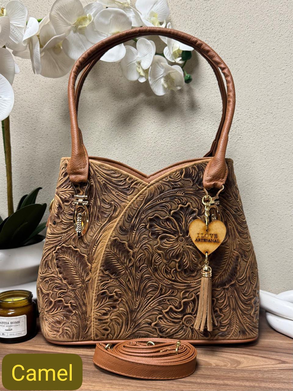 BOLSO FLOR COLOR CAMEL