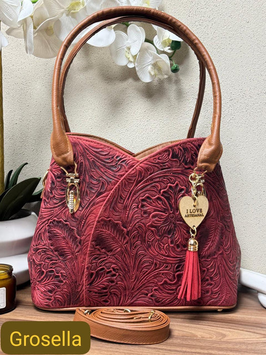BOLSO FLOR COLOR GROSELLA