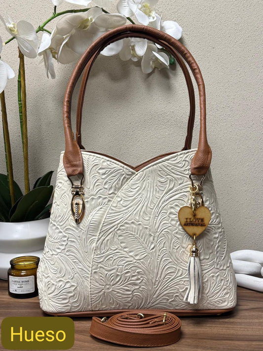 BOLSO FLOR COLOR HUESO