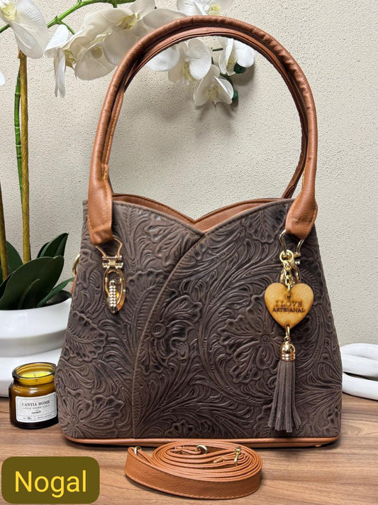 BOLSO FLOR COLOR NOGAL