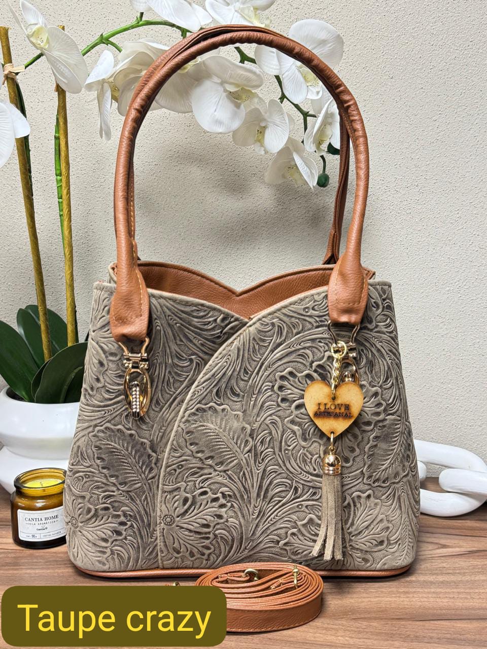 BOLSO FLOR COLOR TAUPE CRAZY