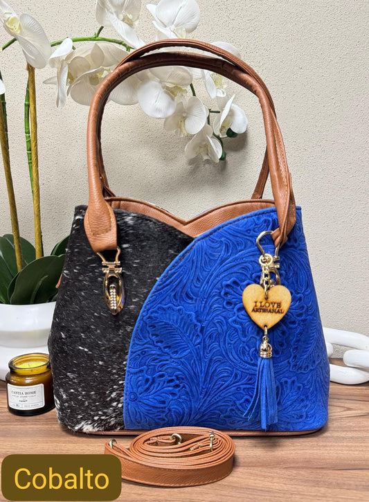 BOLSO FLOR COLOR COBALTO PELO