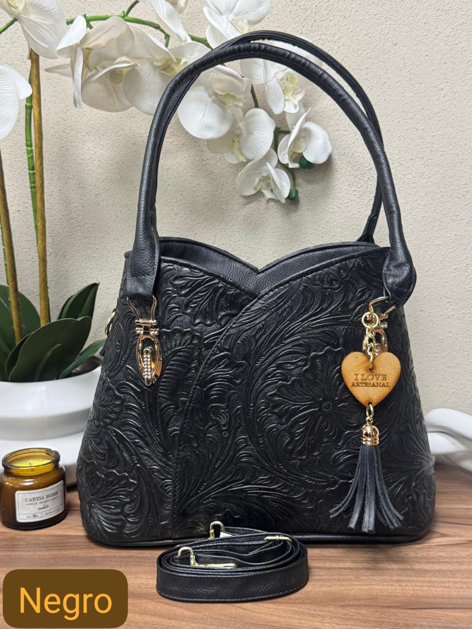 BOLSO FLOR COLOR NEGRO