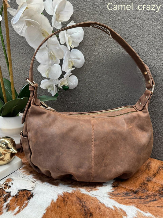BOLSO 100% PIEL MADONA COLOR CAMEL CRAZY