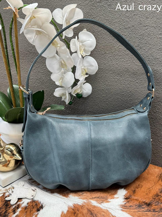 BOLSO 100% PIEL MADONA COLOR AZUL CRAZY