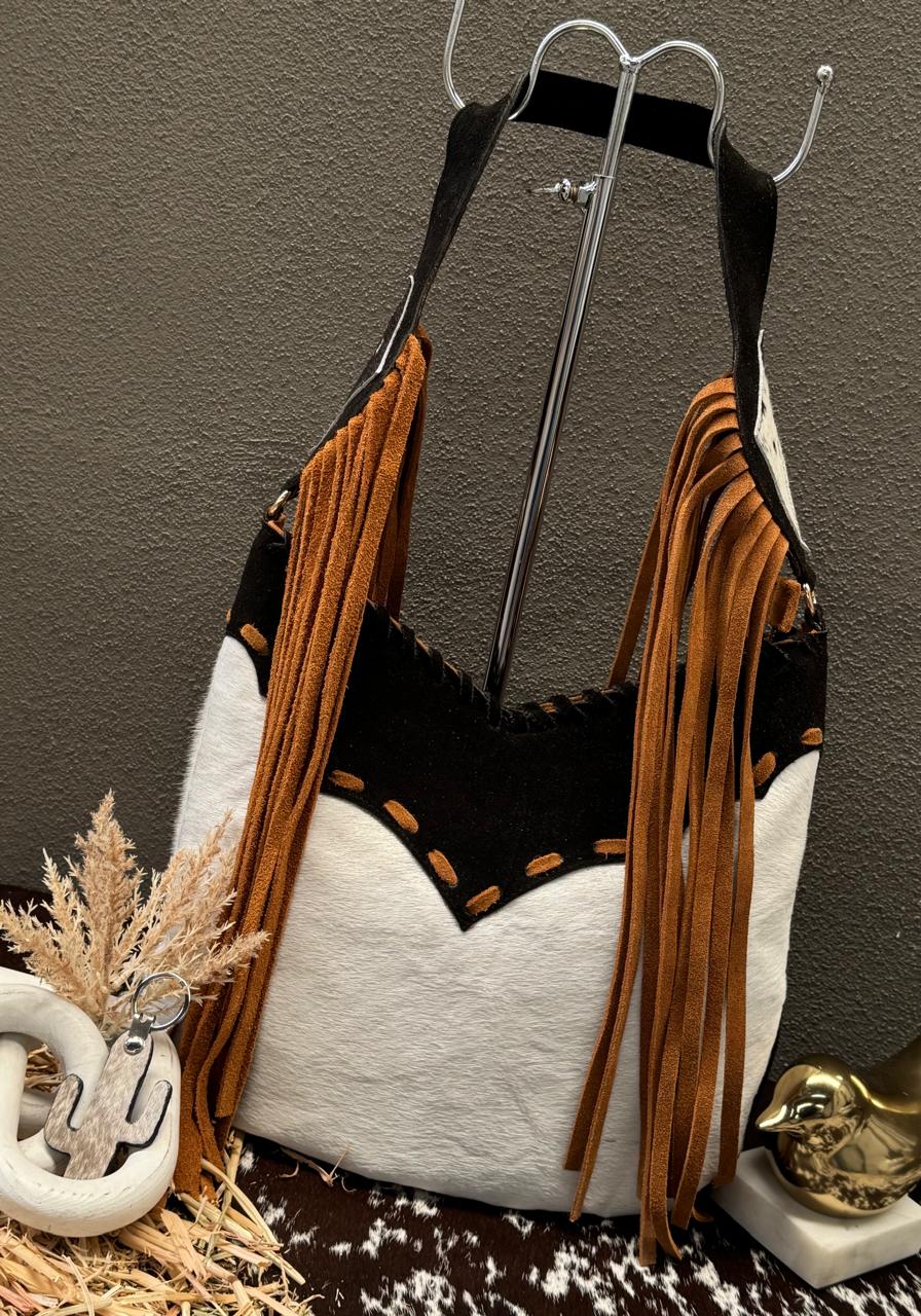 BOLSO SHERIFF PELO COLOR NEGRO BARBAS MOSTAZA
