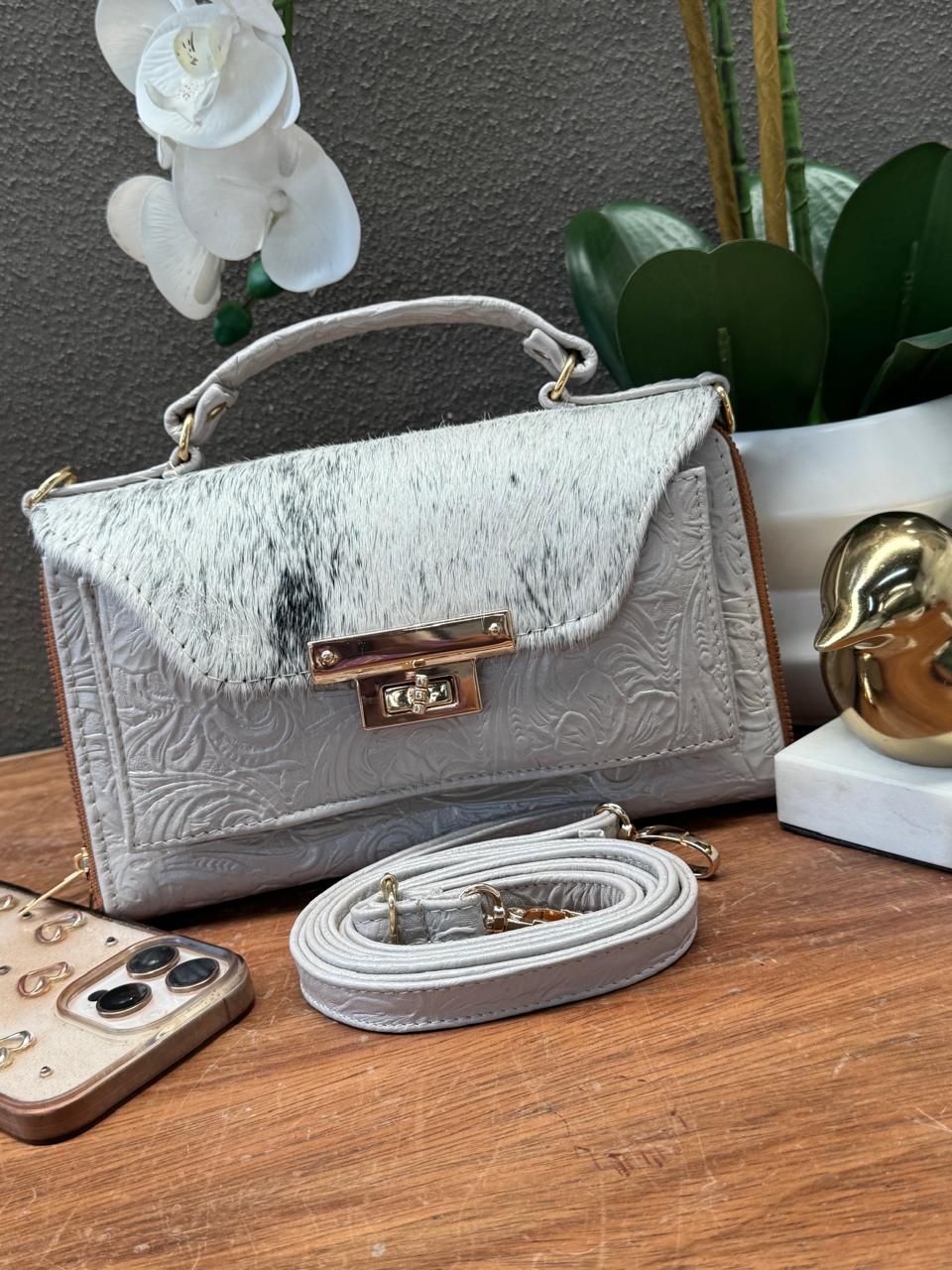 CROSSBODY ARANTXA 100% PIEL PELO PERLA