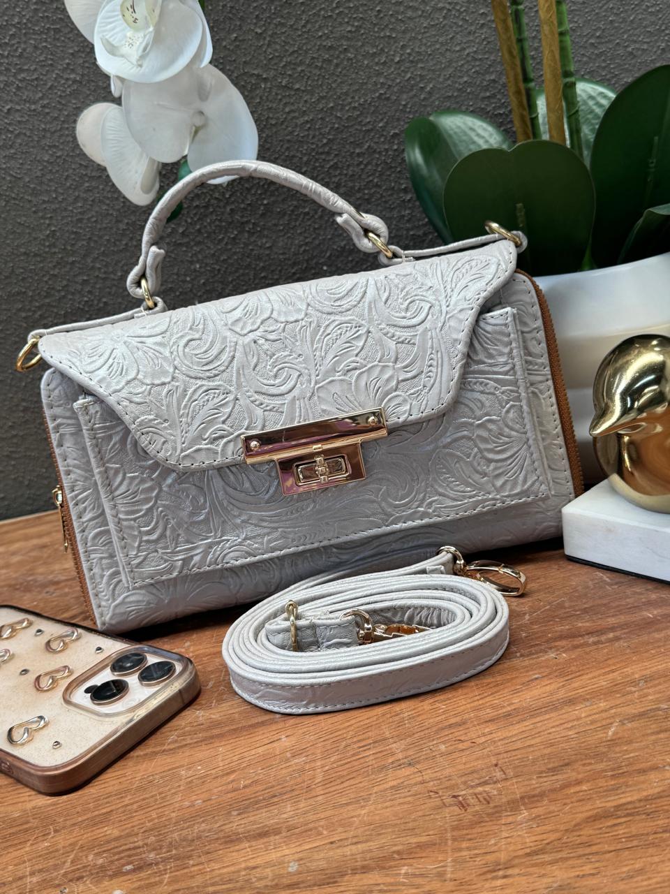 CROSSBODY ARANTXA 100% PIEL PERLA FLORES