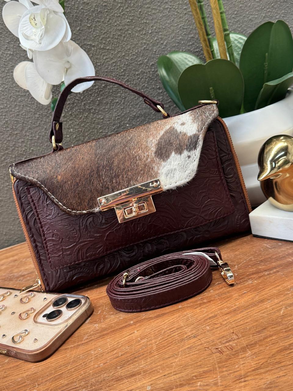 CROSSBODY ARANTXA 100% PIEL PELO CAFE