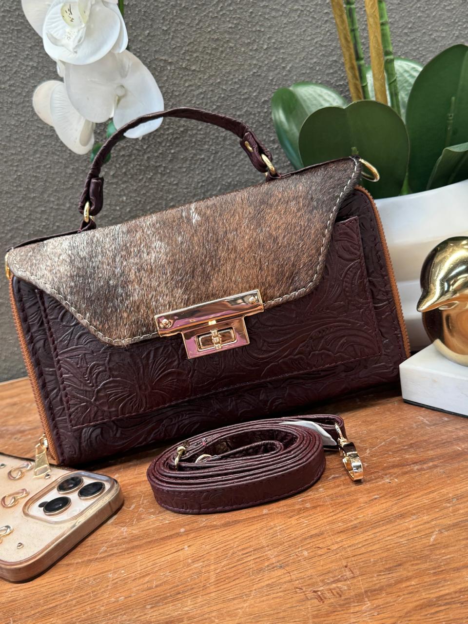 CROSSBODY ARANTXA 100% PIEL PELO CAFE