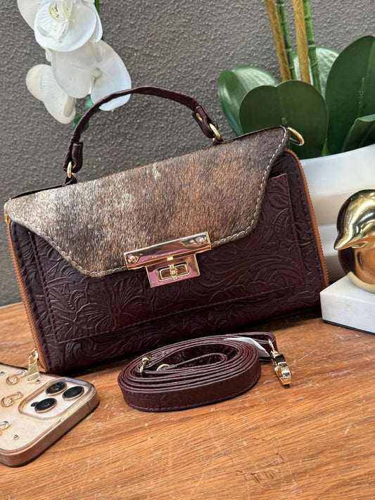 CROSSBODY ARANTXA 100% PIEL PELO CAFE