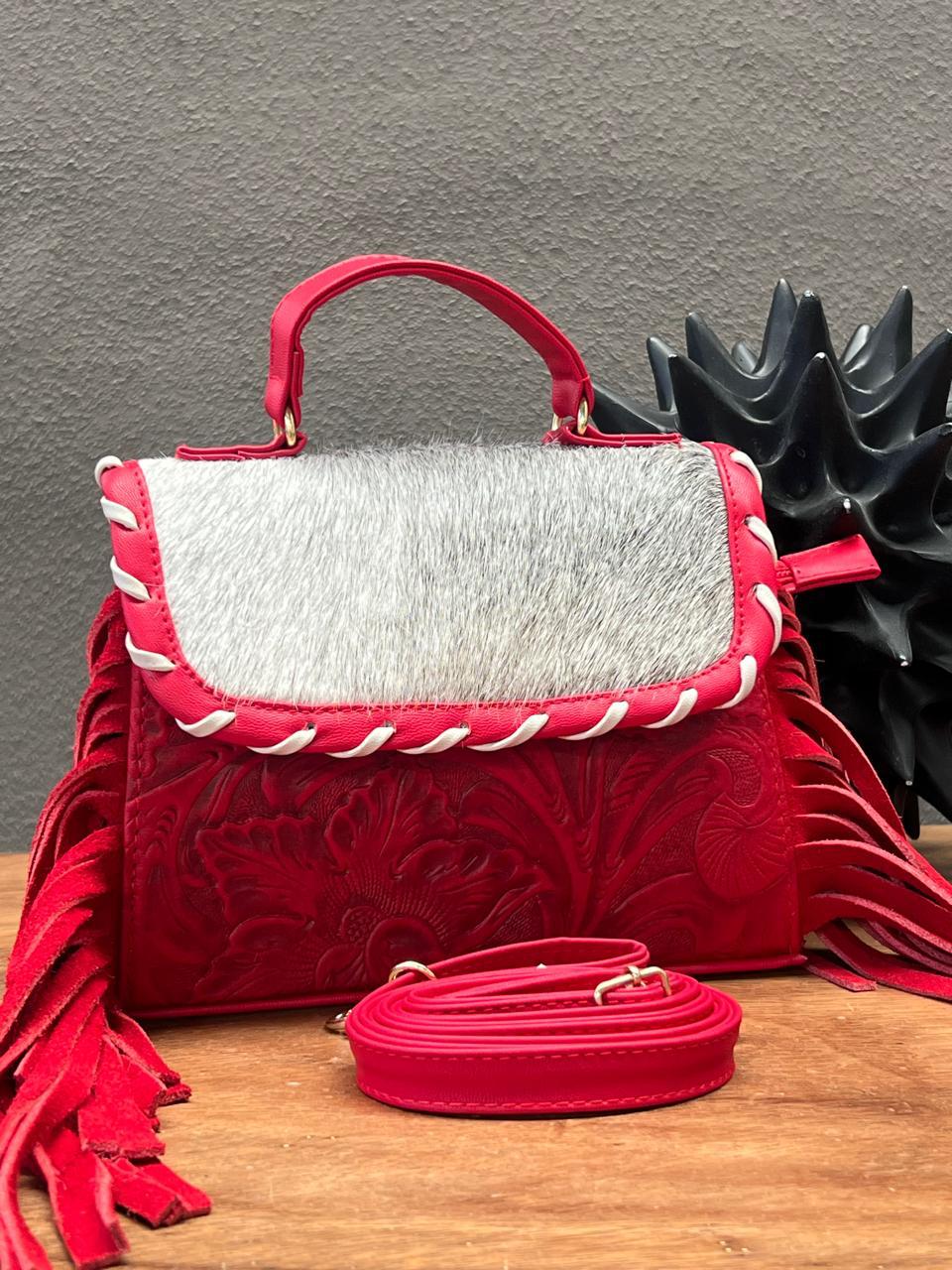 CROSSBODY FABIOLA PELO Y BARBAS VARIABLE PIEL ROJO