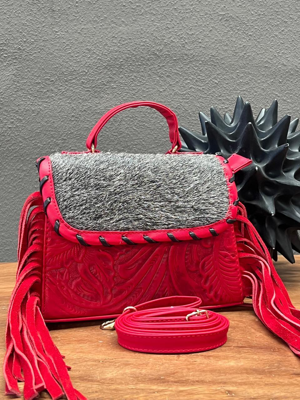CROSSBODY FABIOLA PELO Y BARBAS VARIABLE PIEL ROJO