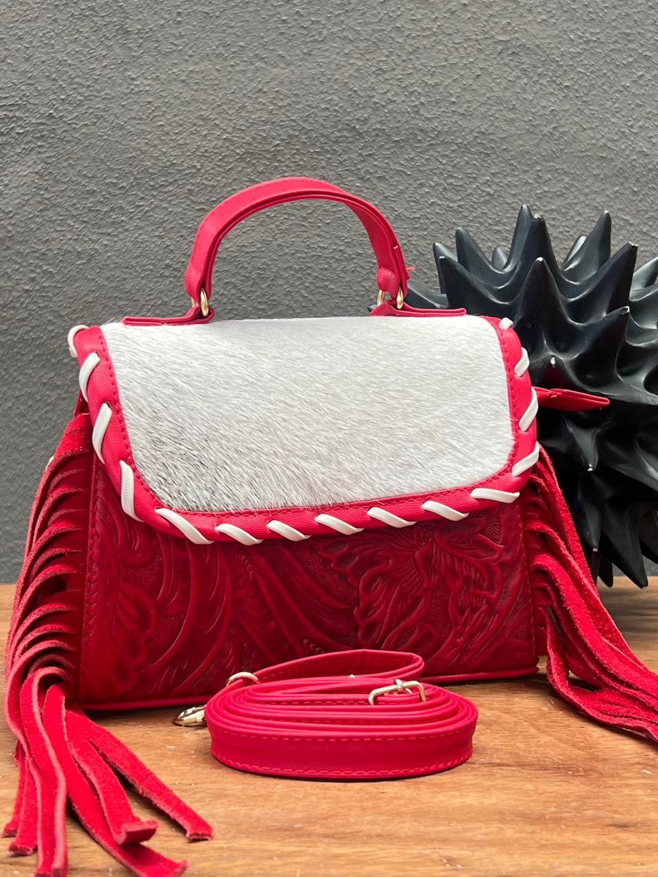CROSSBODY FABIOLA PELO Y BARBAS VARIABLE PIEL ROJO