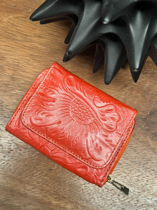 CARTERA PIEL KENYA NARANJA FLORES