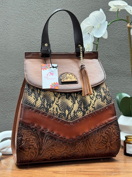 MAOMA GDE MOCHILA VERO FRANJA VARIOS MARRON