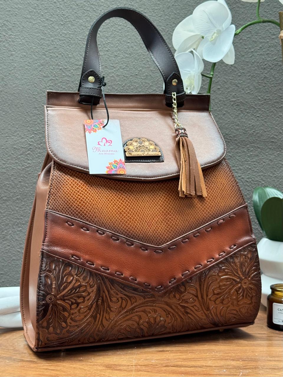 MAOMA GDE MOCHILA VERO FRANJA VARIOS MARRON